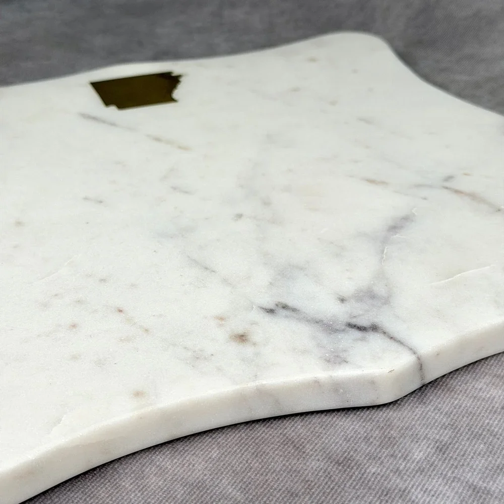 The Royal Standard White Marble Arkansas Brass Inlay Scalloped Cheese Board